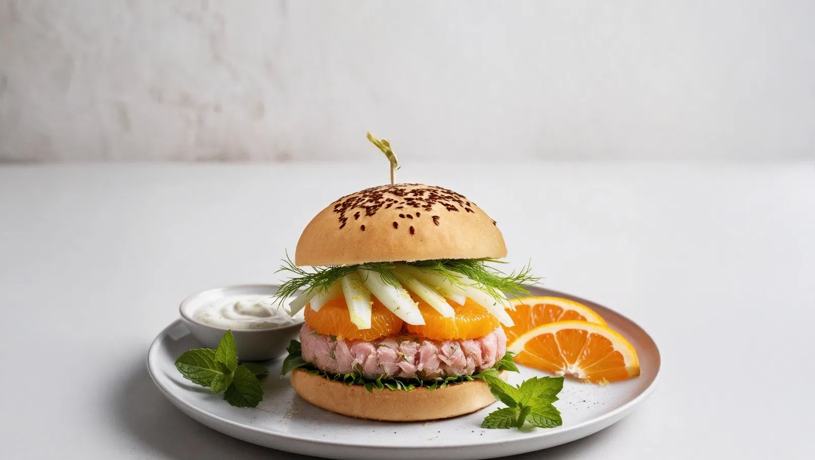 Ricetta burger di tonno fresco finocchi e arancia con salsa allo zenzero