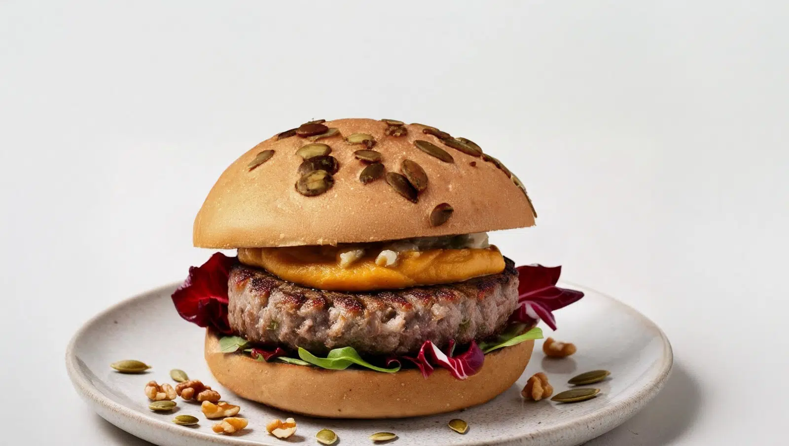 Ricetta Burger di vitello e scamorza affumicata con crema di zucca e noci