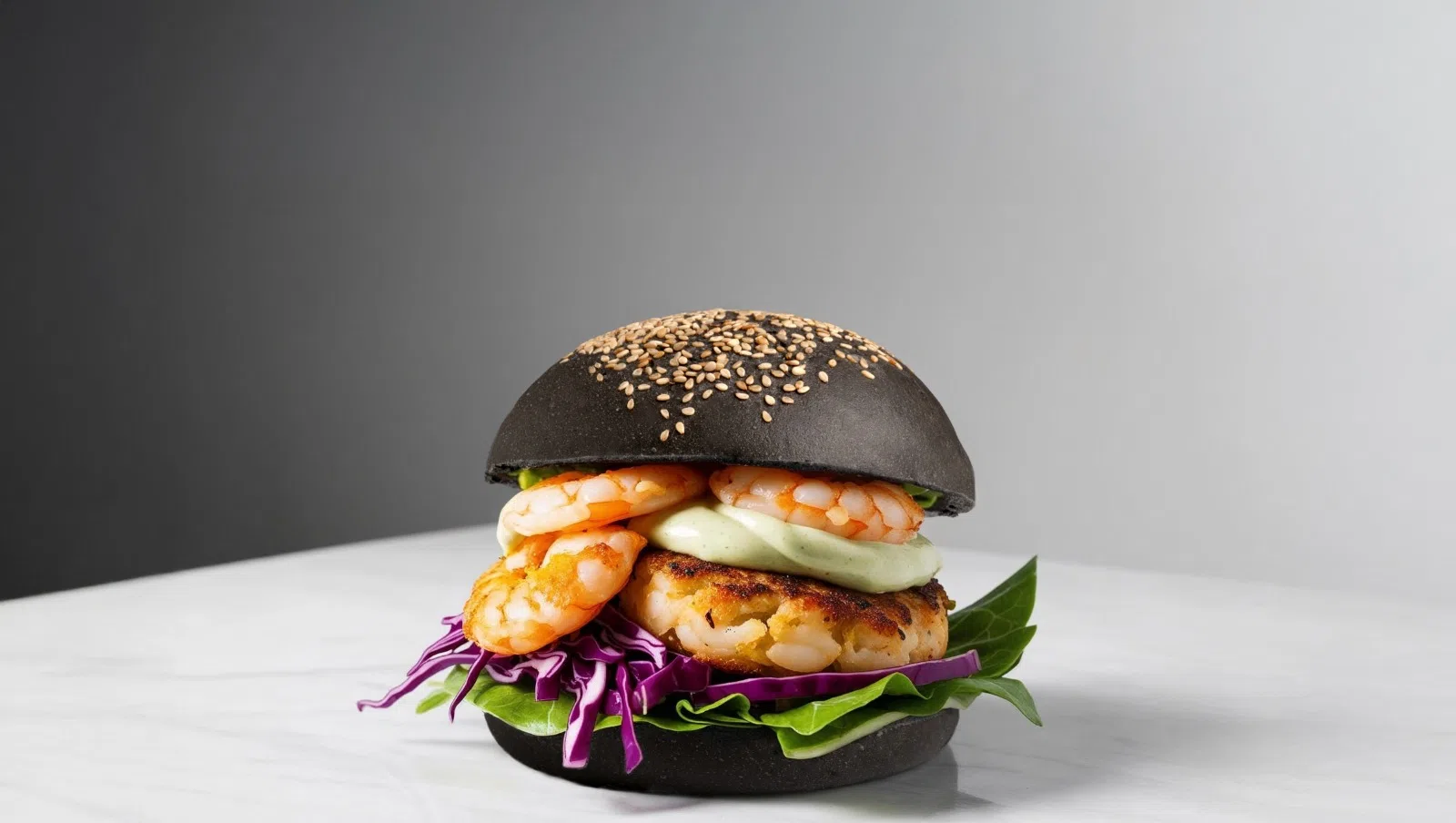 Ricetta Black burger di gamberi, cavolo viola e maionese al wasabi