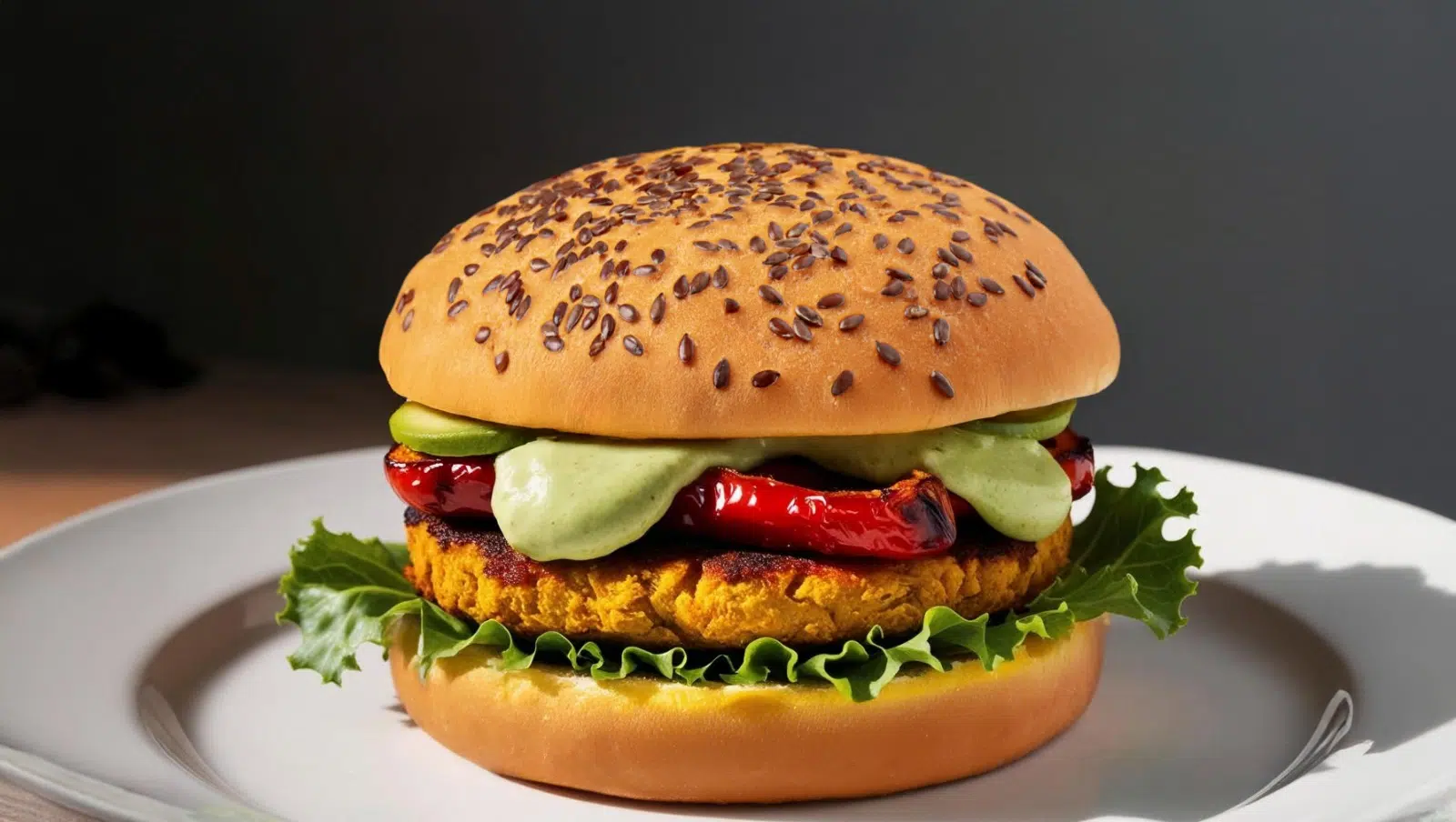 Ricetta panino hamburger di pollo al curcuma con peperoni arrostiti e salsa di avocado